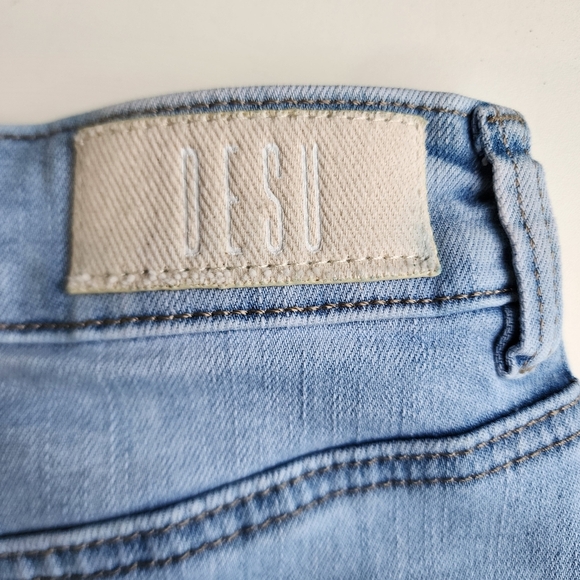 Desu Girls Light Blue Jens Denim Skirt Raw Hem W.22 Stretch Size 6 - Picture 6 of 11